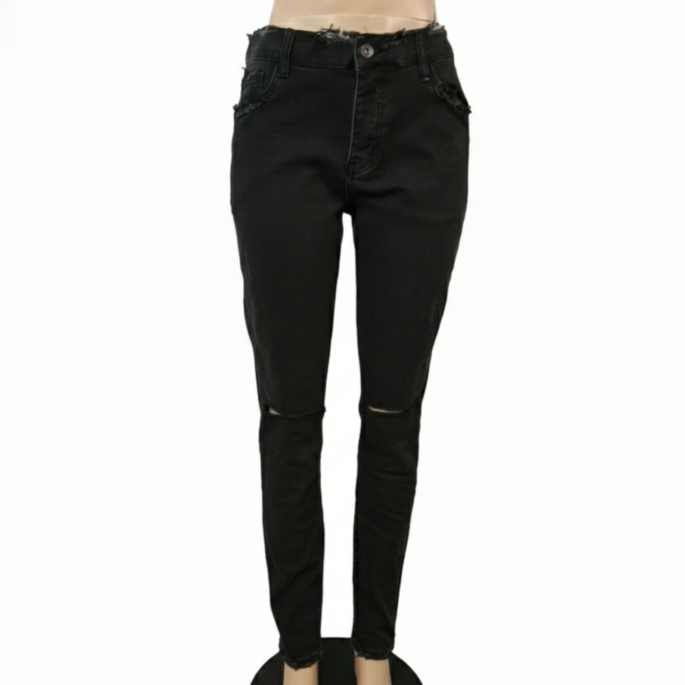 VALABASAS size 34 Sleek Black Distressed Skinny Jeans